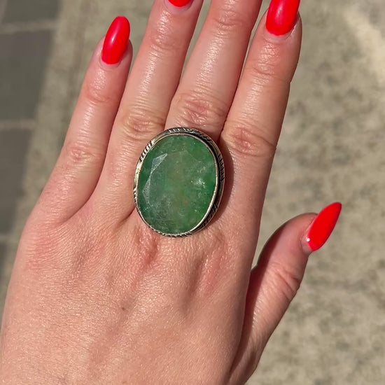 Bague pierre verte aventurine naturelle ovale