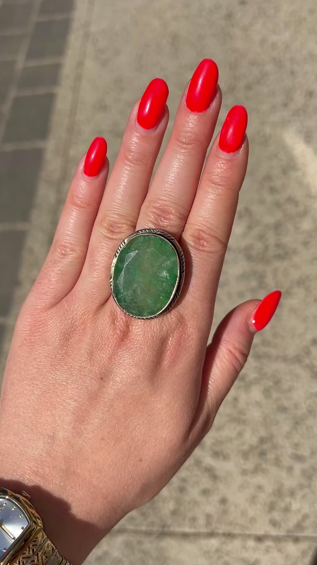 Bague pierre verte aventurine naturelle ovale