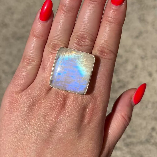 Bague pierre naturelle irisée argent 925 carré