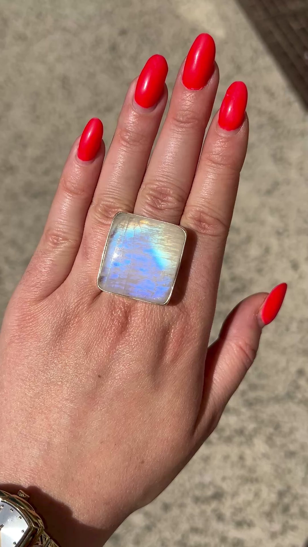Bague pierre naturelle irisée argent 925 carré