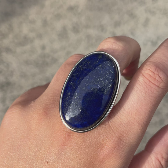 Bague Lapis-Lazuli Ovale XL réglable en argent 925 avec grande pierre naturelle bleue
