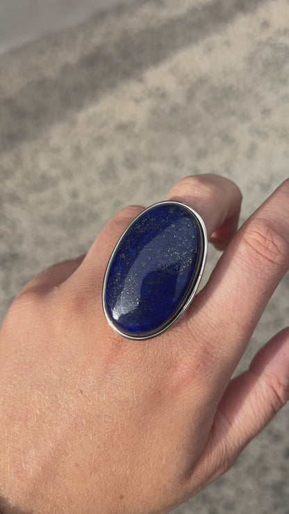 Bague Lapis-Lazuli Ovale XL réglable en argent 925 avec grande pierre naturelle bleue
