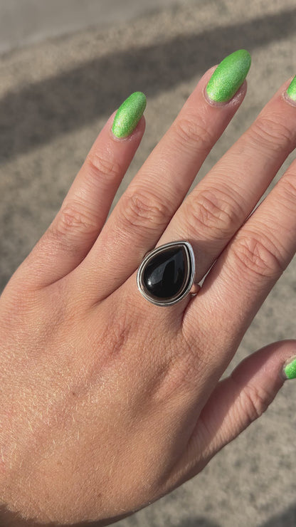 BAGUE - ONYX NOIR GOUTTE XS ARGENT 925