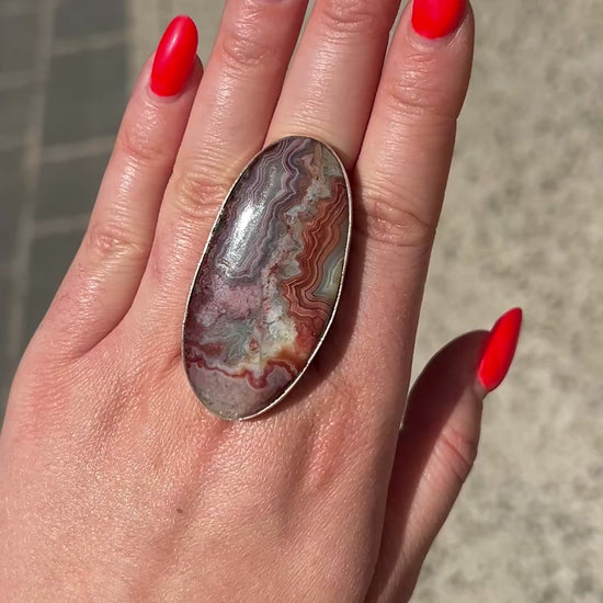 Bague grande pierre naturelle ovale argent 925