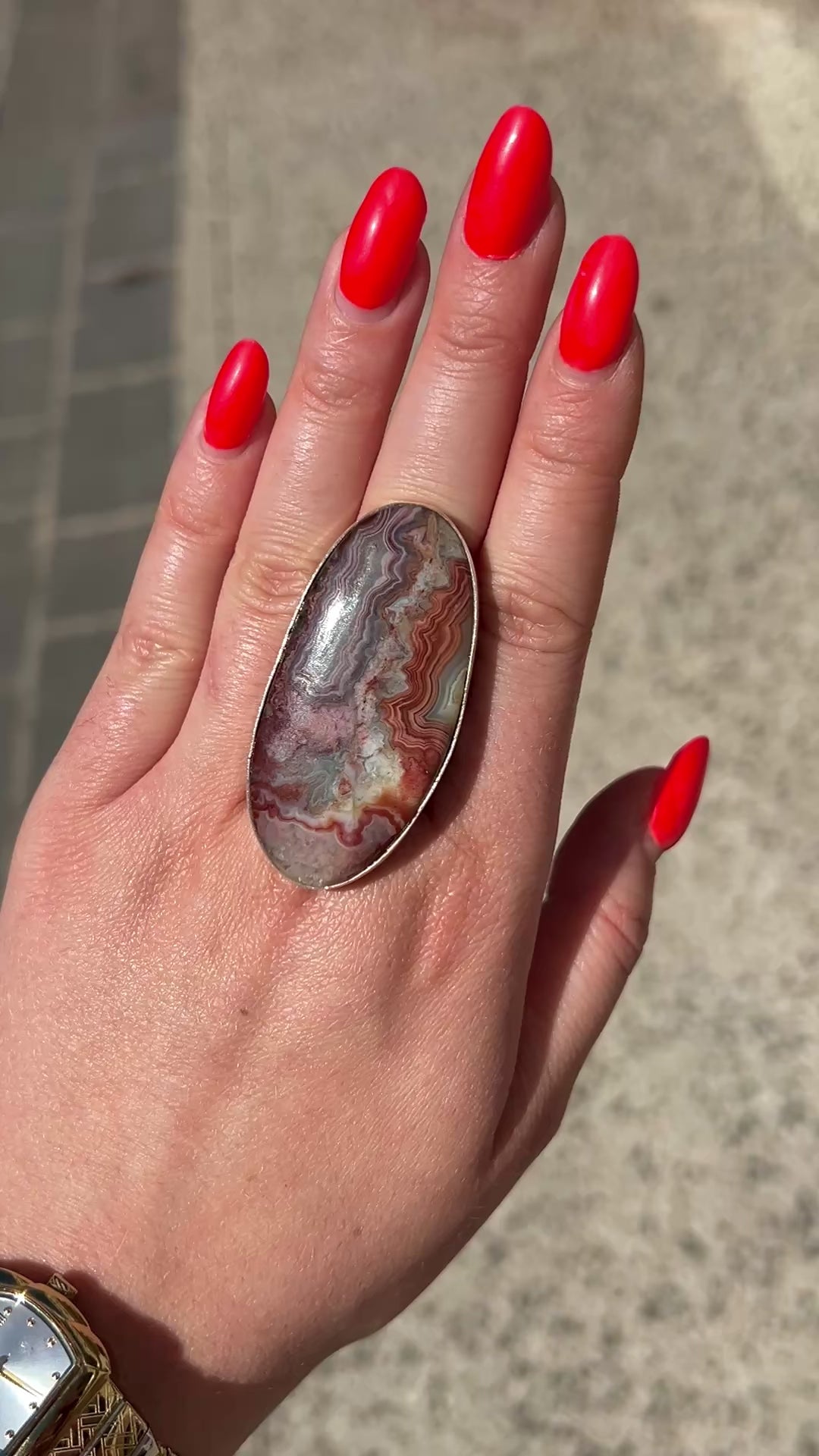 Bague grande pierre naturelle ovale argent 925