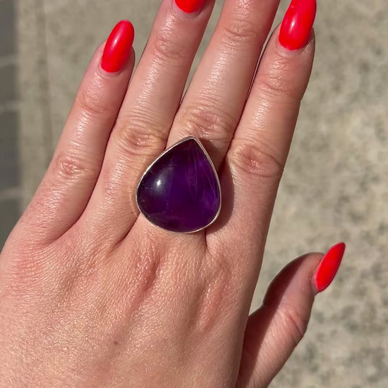 Bague goutte pierre violette argent 925