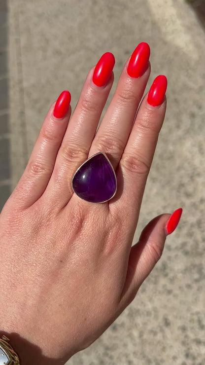 Bague goutte pierre violette argent 925
