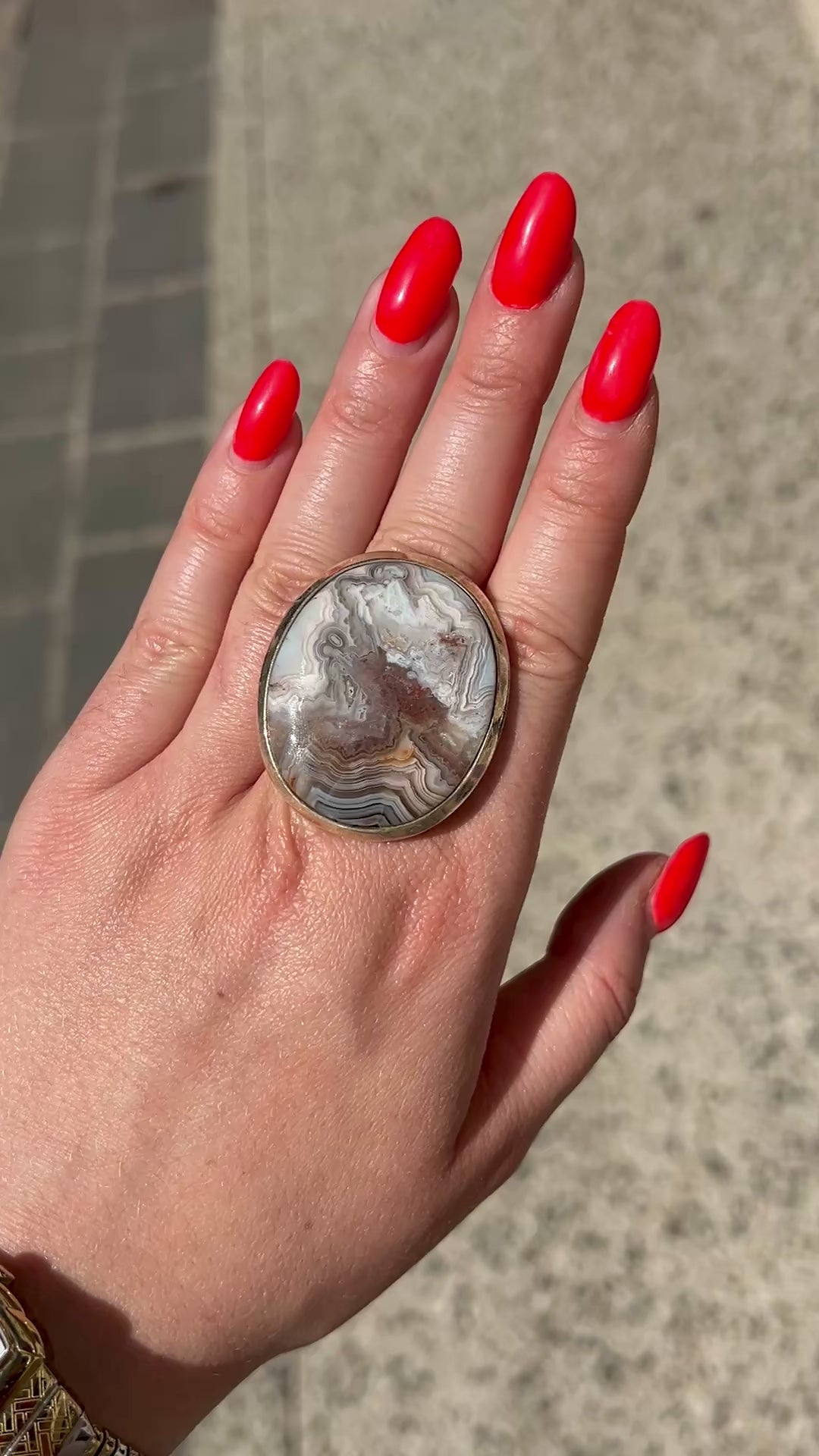 Bague agate crazy lace ronde motifs marbrés