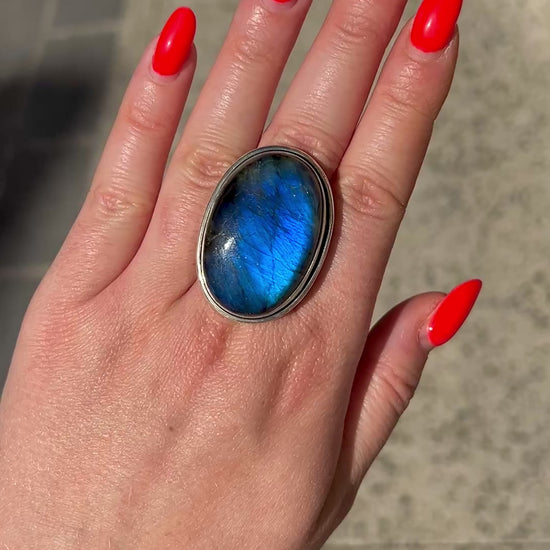Bague pierre naturelle bleue argent massif