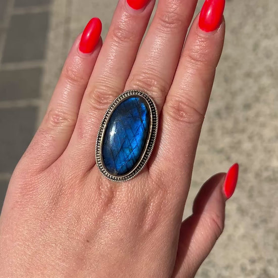 Bague pierre naturelle labradorite ovale argent