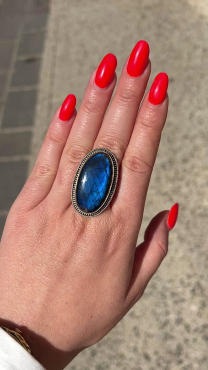Bague pierre naturelle labradorite ovale argent