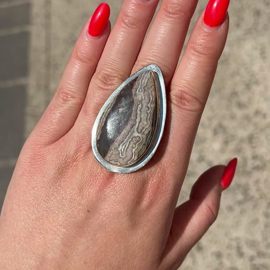 Bague pierre graphique naturelle argent 925 goutte