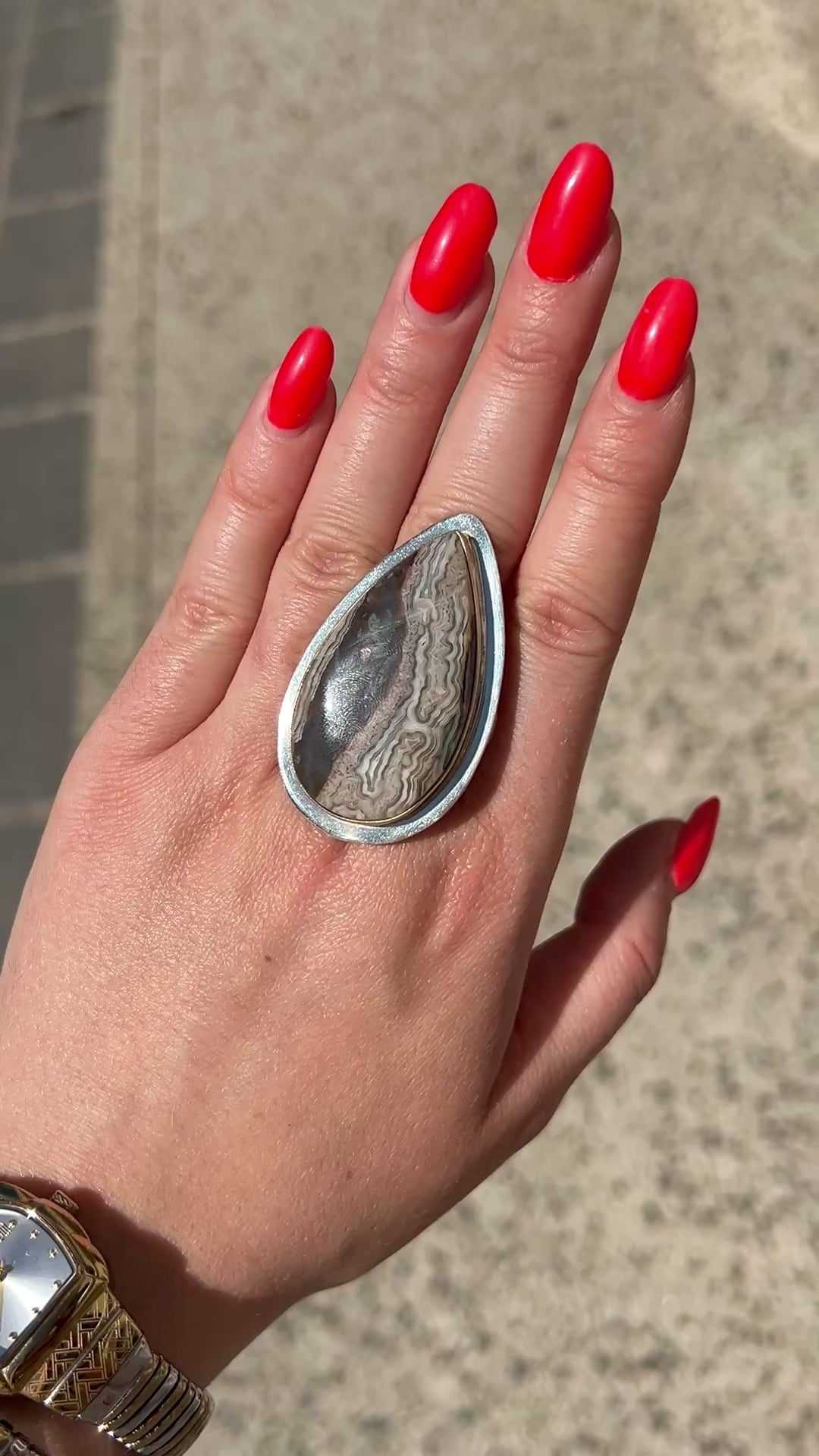 Bague pierre graphique naturelle argent 925 goutte