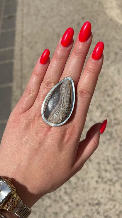 Bague pierre graphique naturelle argent 925 goutte