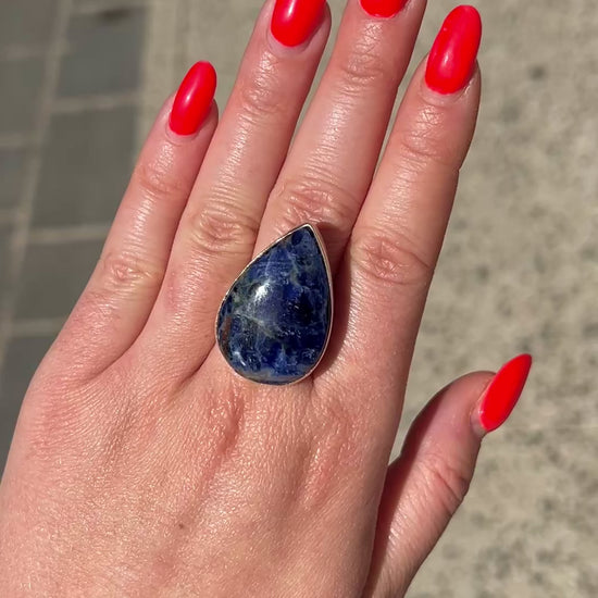 Bague pierre bleue goutte élégante argent 925