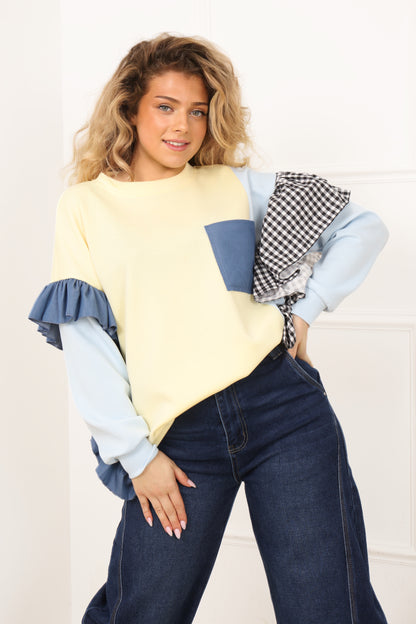 Pull femme original à volants et détails contrastés Pull Mélanie Divinity