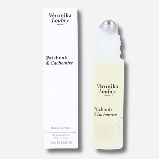 Roll-on parfumé Patchouli & Cachemire Véronika Loubry 10 ml aux notes de patchouli, vanille, ambre et santal