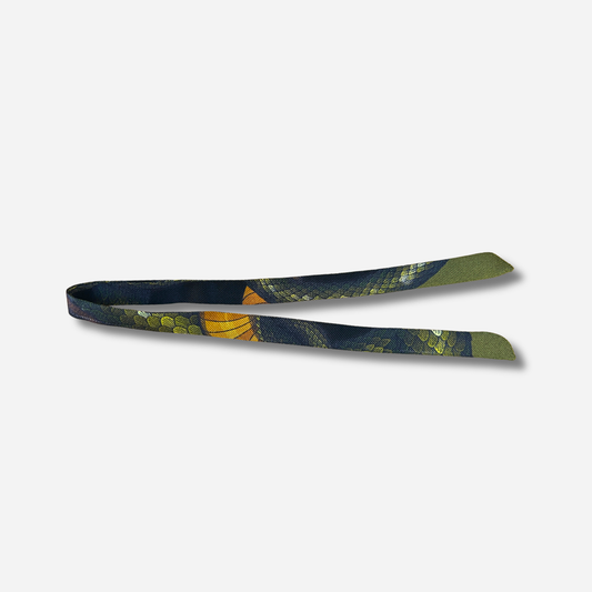 Ruban 1 cm Serpent Kaki An-née à motif reptile vert kaki et bleu pour manchette
