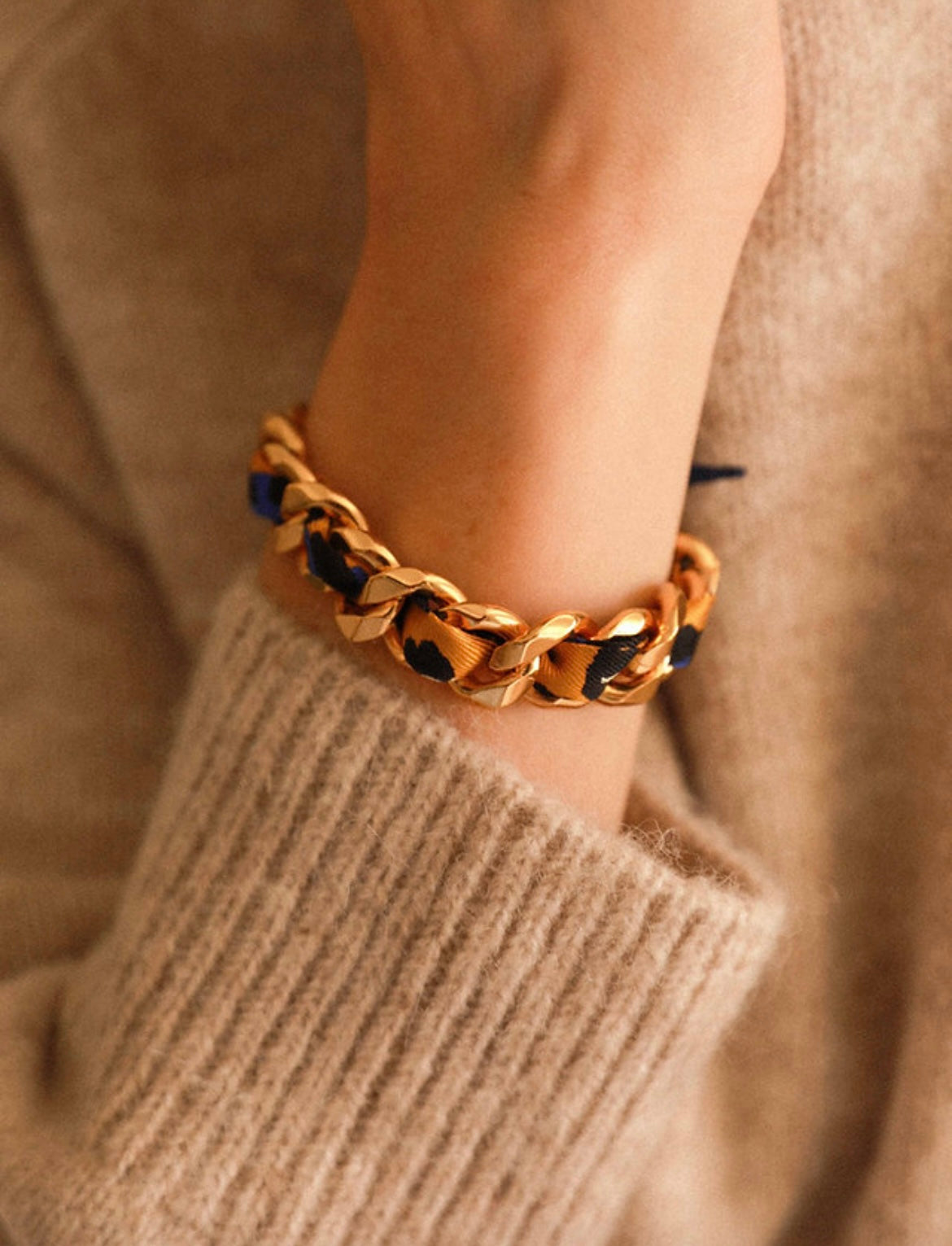 Ruban fin Annee motif leopard bleu jaune tendance
