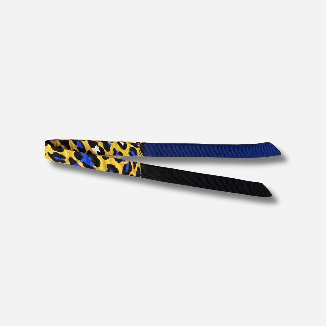 Ruban 1 cm leopard bleu jaune manchette femme Annee