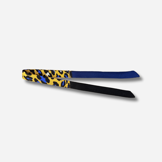 Ruban 1 cm leopard bleu jaune manchette femme Annee