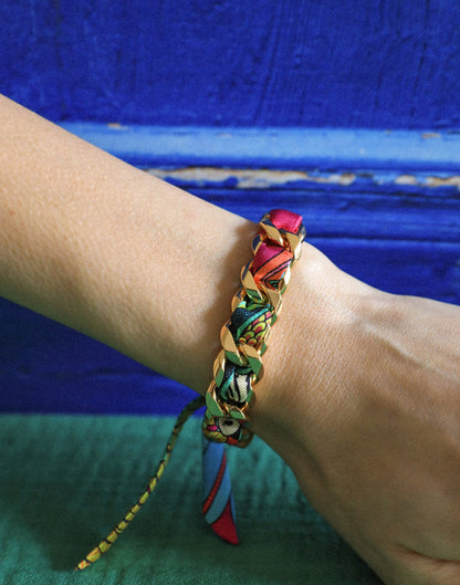 Ruban fin Annee motif perroquet multicolore tropical