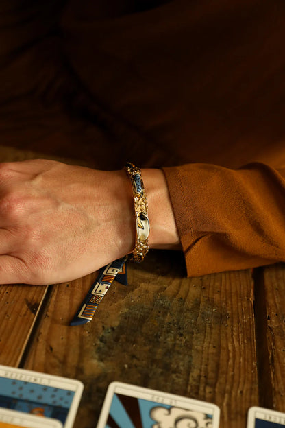 Ruban interchangeable 1cm bleu marine doré manchette femme