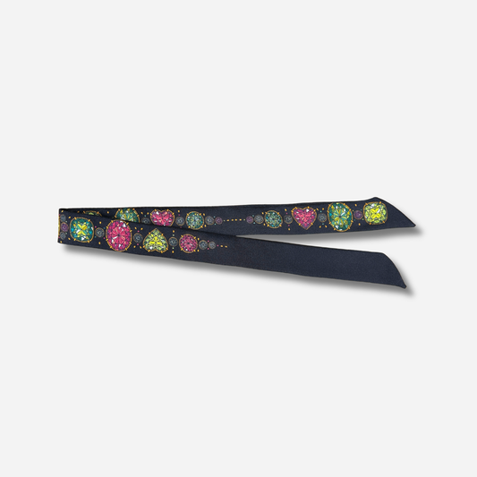 Ruban 2 cm Joyaux An-née noir avec pierres précieuses multicolores pour manchette

