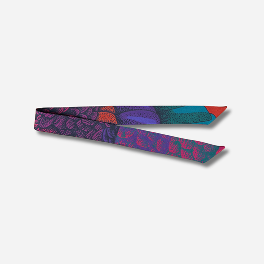 Ruban 2 cm Violette An-née à motifs floraux violet prune et bleu canard
