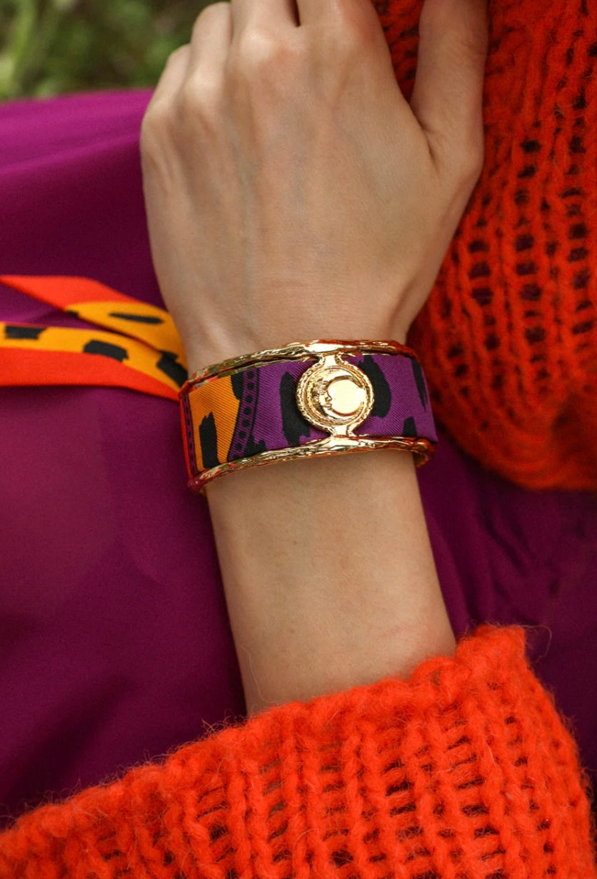 Ruban Annee orange violet noir motif graphique femme