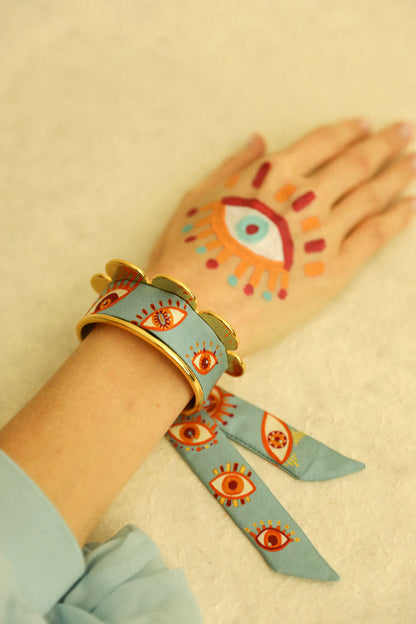 Ruban 2 cm Clairvoyance neutre motif oeil bleu bijou manchette femme