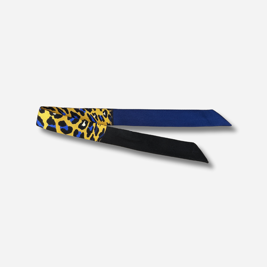 Ruban 2 cm leopard bleu jaune manchette femme Annee