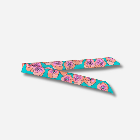 Ruban 2 cm pensees fleurs rose vert manchette femme