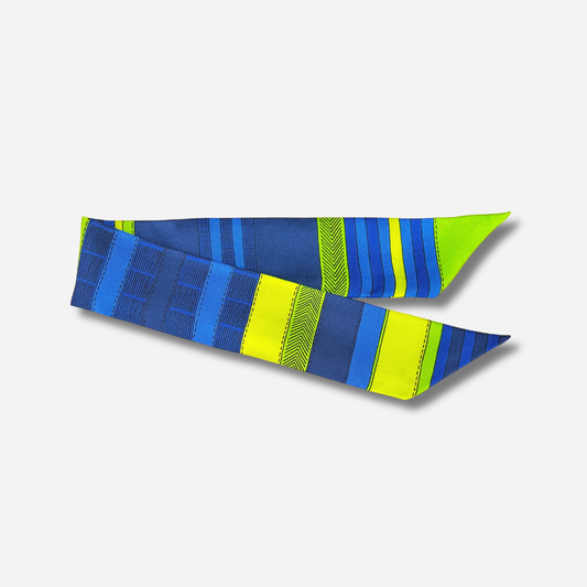 Ruban 4 cm Néon An-née bleu électrique et jaune fluo à motifs géométriques pour manchette
