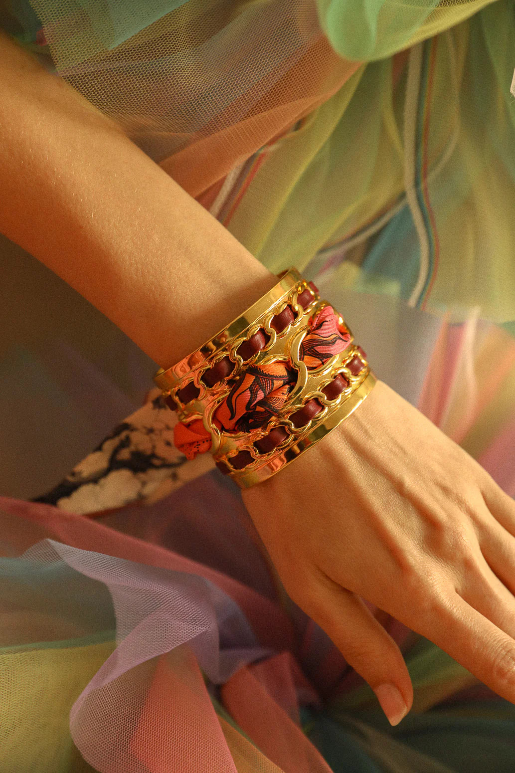 Foulard fin decoratif pour bracelet manchette style celeste
