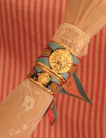 Ruban bijou 4 cm motif graphique bleu corail femme