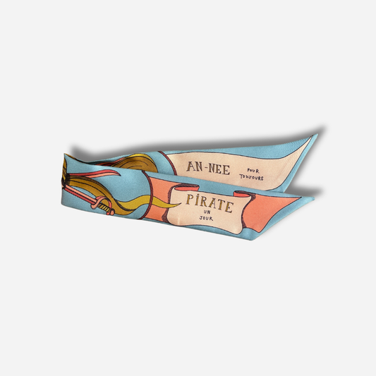 Ruban 4 cm pirate colore bleu corail manchette femme
