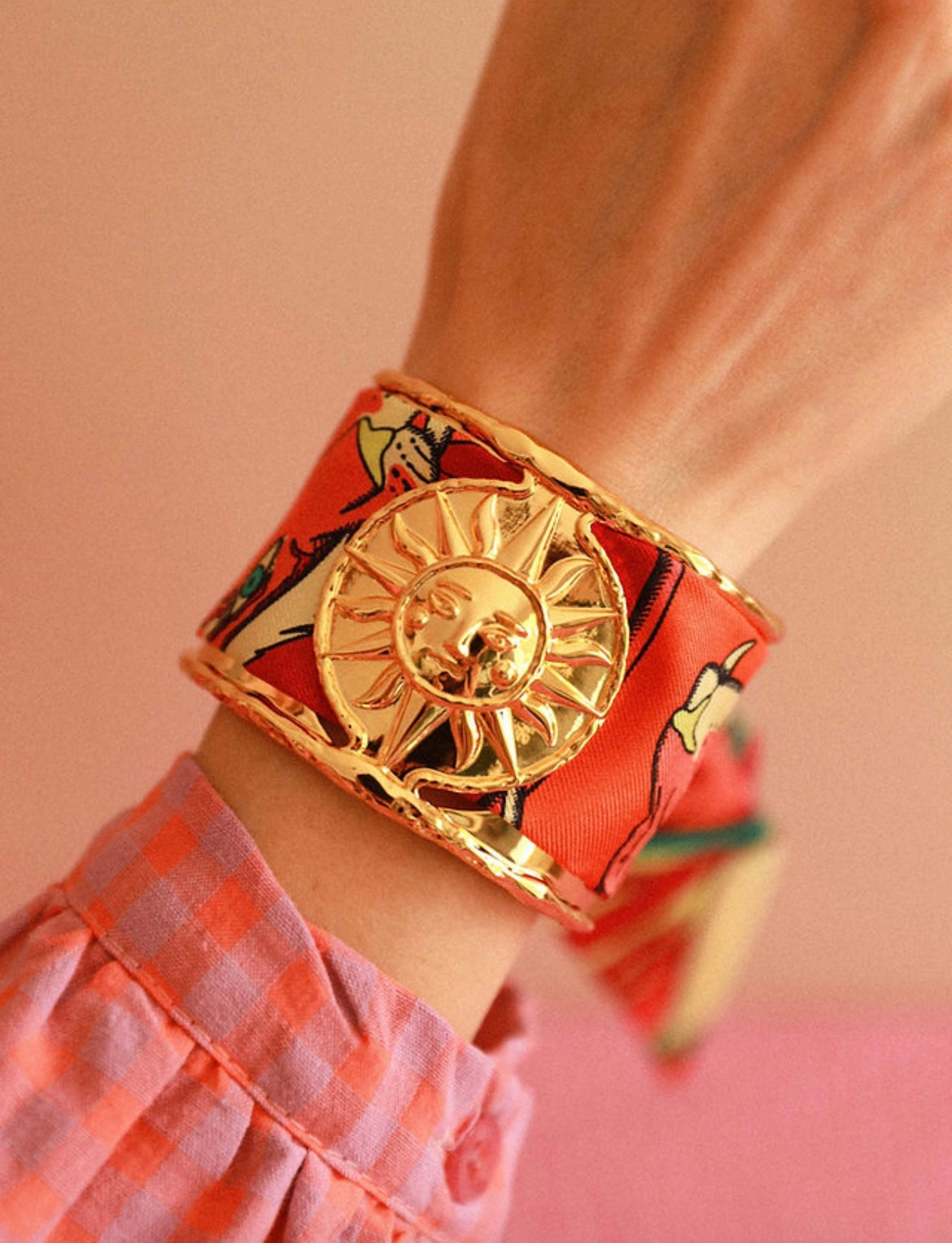 Ruban bijou 4 cm motif tigre rouge vert orange femme