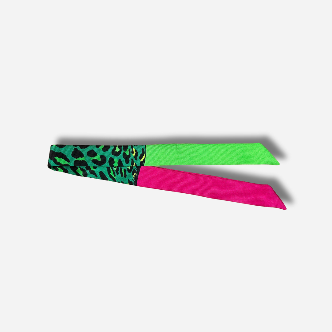 RUBAN 2 CM - LÉOPARD VERT ET ROSE