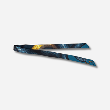 Ruban en soie 1 cm Serpent Bleu An-née motif animalier bleu nuit et turquoise
