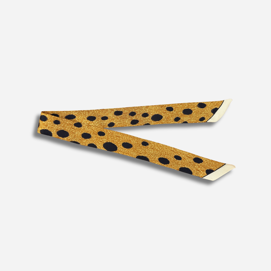 Ruban en soie 2 cm Guépard ocre et noir An-née pour bijou
