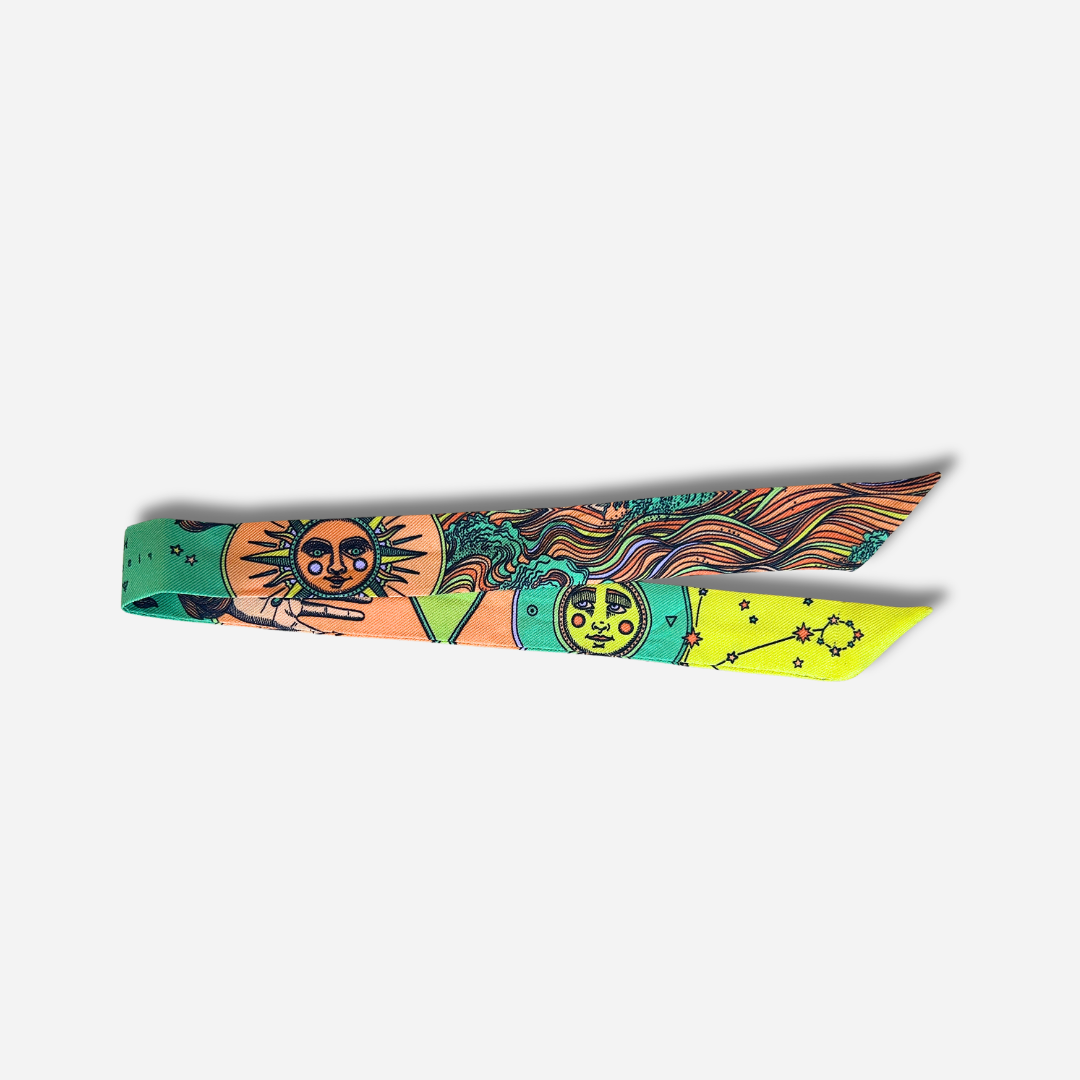 Ruban en soie 2 cm Poisson An-née multicolore motif astrologique céleste
