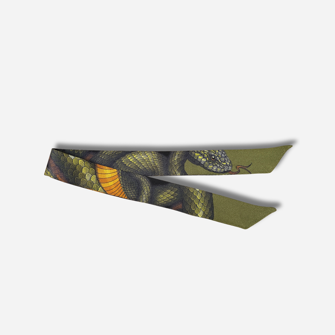 Ruban en soie 2 cm Serpent Kaki vert olive noir et ocre An-née pour bijou
