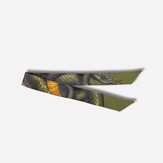 Ruban en soie 2 cm Serpent Kaki vert olive noir et ocre An-née pour bijou
