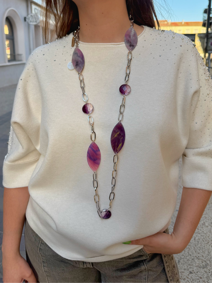 Sautoir Violet Silver Francine Bramli Paris à maillons argentés et éléments violets – Divinity Sète
